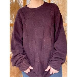 Geoffrey Beene Burgundy Black Blend Cotton Knit Crewneck Pullover Sweater XL